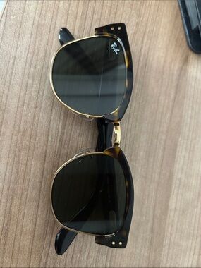 Ray-Ban Tortoiseshell Frame with Gold Trim and Dark Green Lenses